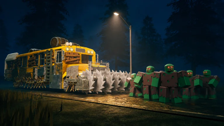The Last Stop bus and zombies on a dark road